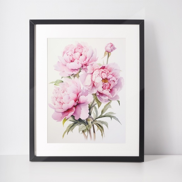 Watercolor Peonies Wall Art Illustration Print Poster Unframed - Picture 3 of 5
